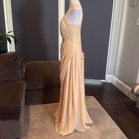 Women’s One Shoulder Chiffon Bridesmaid Formal Dress CorsetBack LegSlit Size 10 - Picture 8 of 12